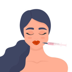 Beauty injection. Lip fillers, hyaluronic acid. Woman in beauty industry. Cosmetic procedure and injection concept. Vector illustration.